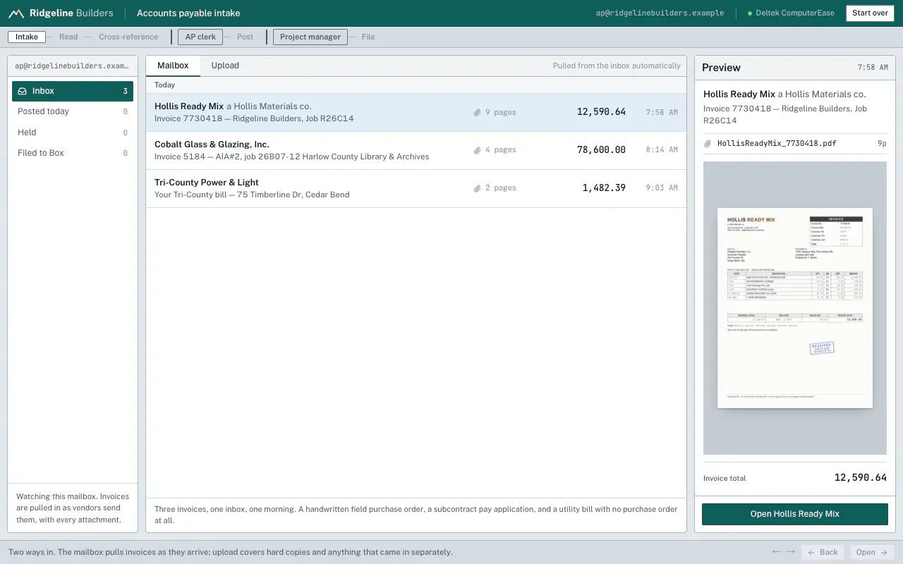 Shared AP inbox, three kinds of invoice