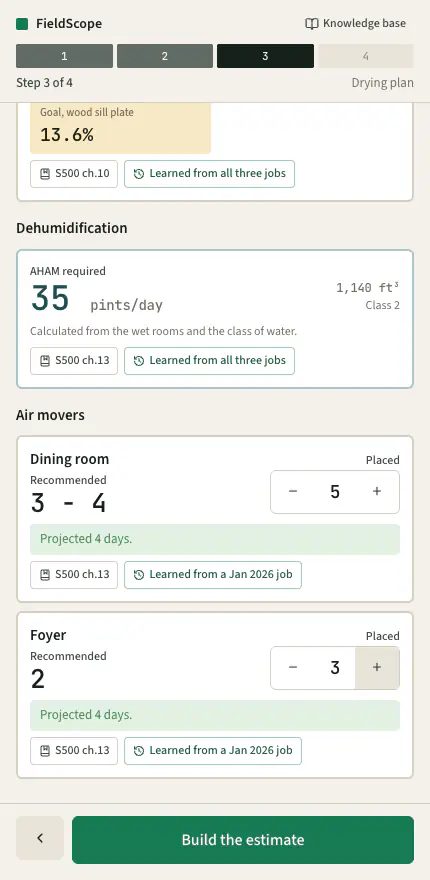 Step 3: drying plan sized to the rooms