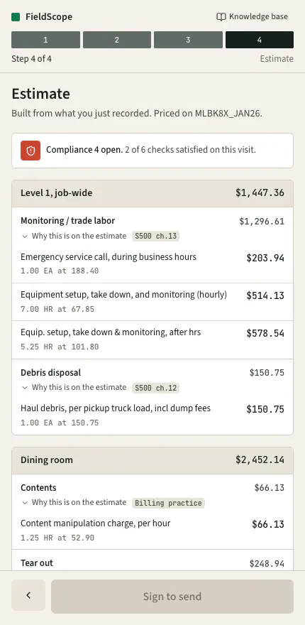 Step 4: priced estimate, signed on site